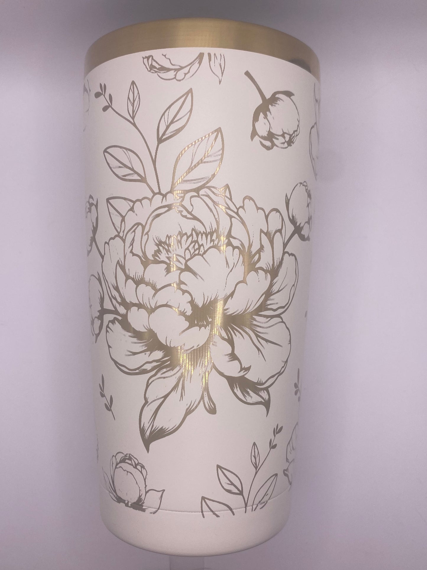 Laser engraved 20 oz. White/Gold tumbler