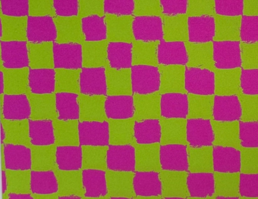 Neon green & pink checkerboard topper with earrings