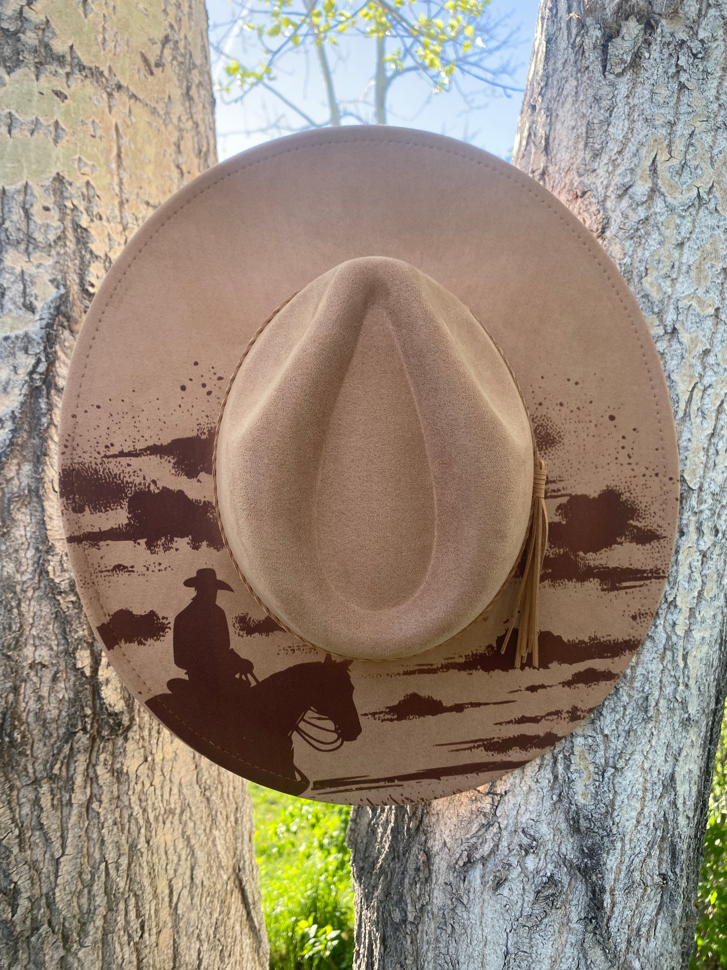 Brown Horse & Rider Burnt suede hat