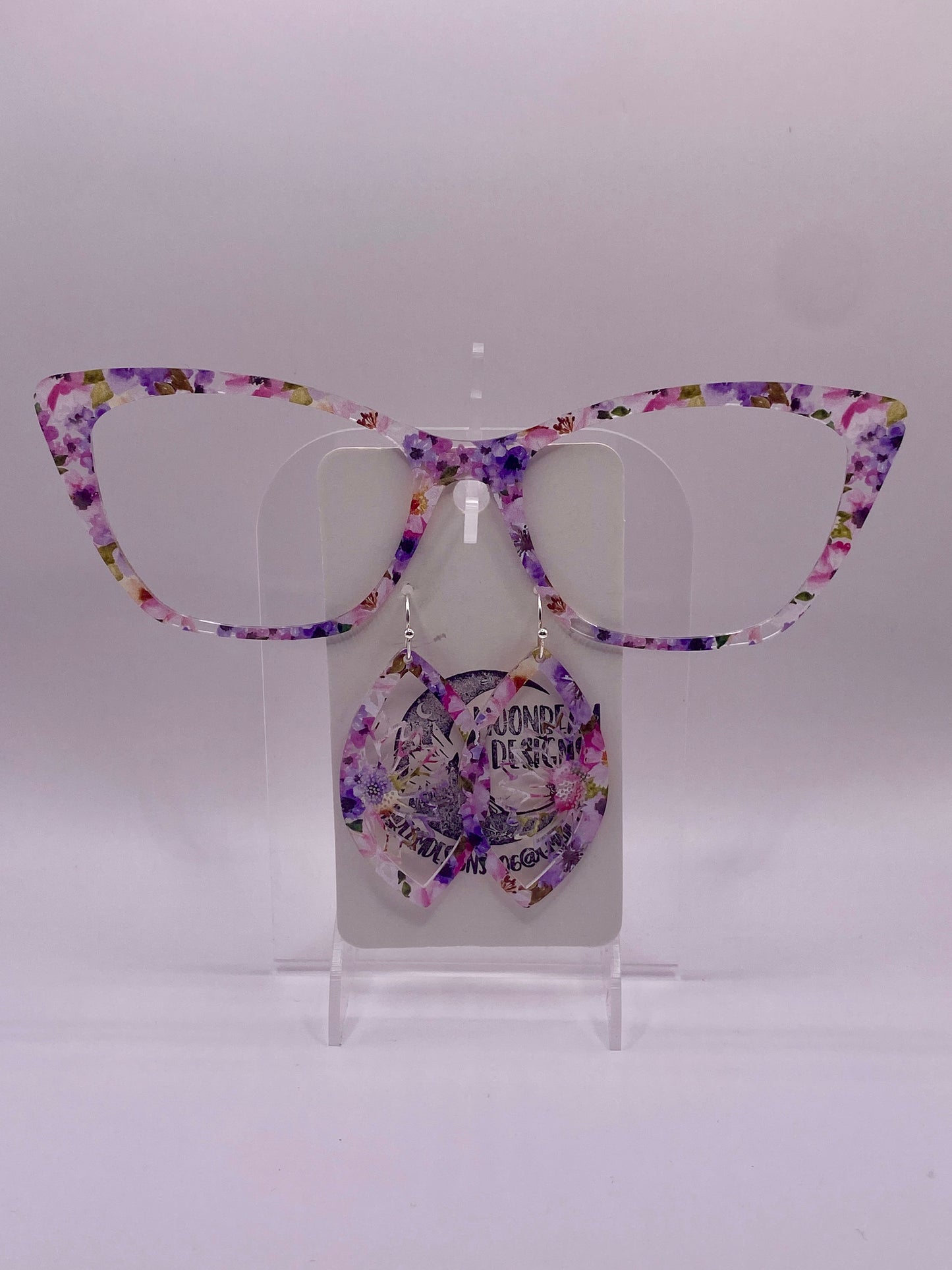 Pink & purple watercolor floral topper with earrings