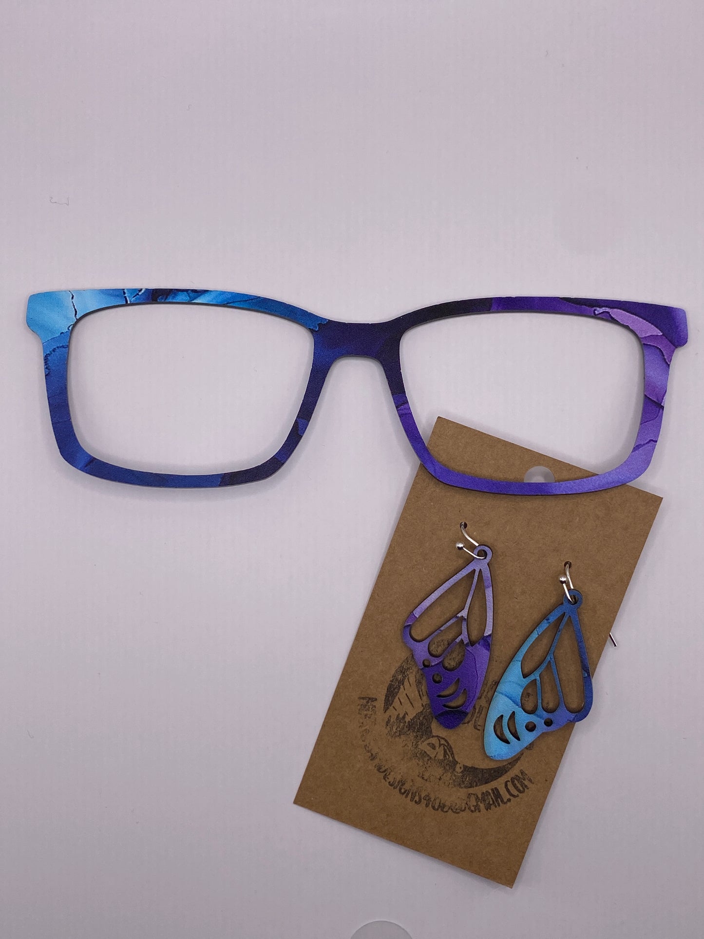 Purple and teal ink Topper With Earrings