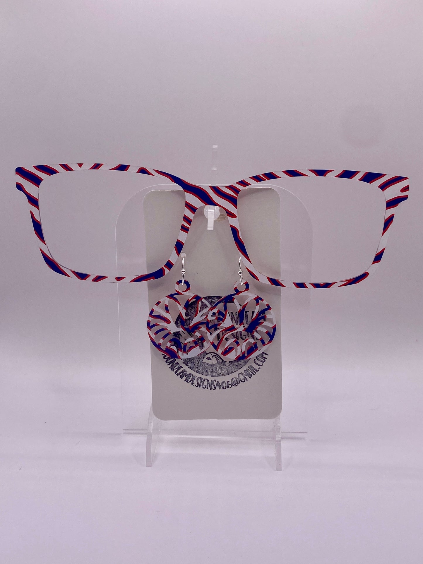 Red & blue zebra topper with earrings