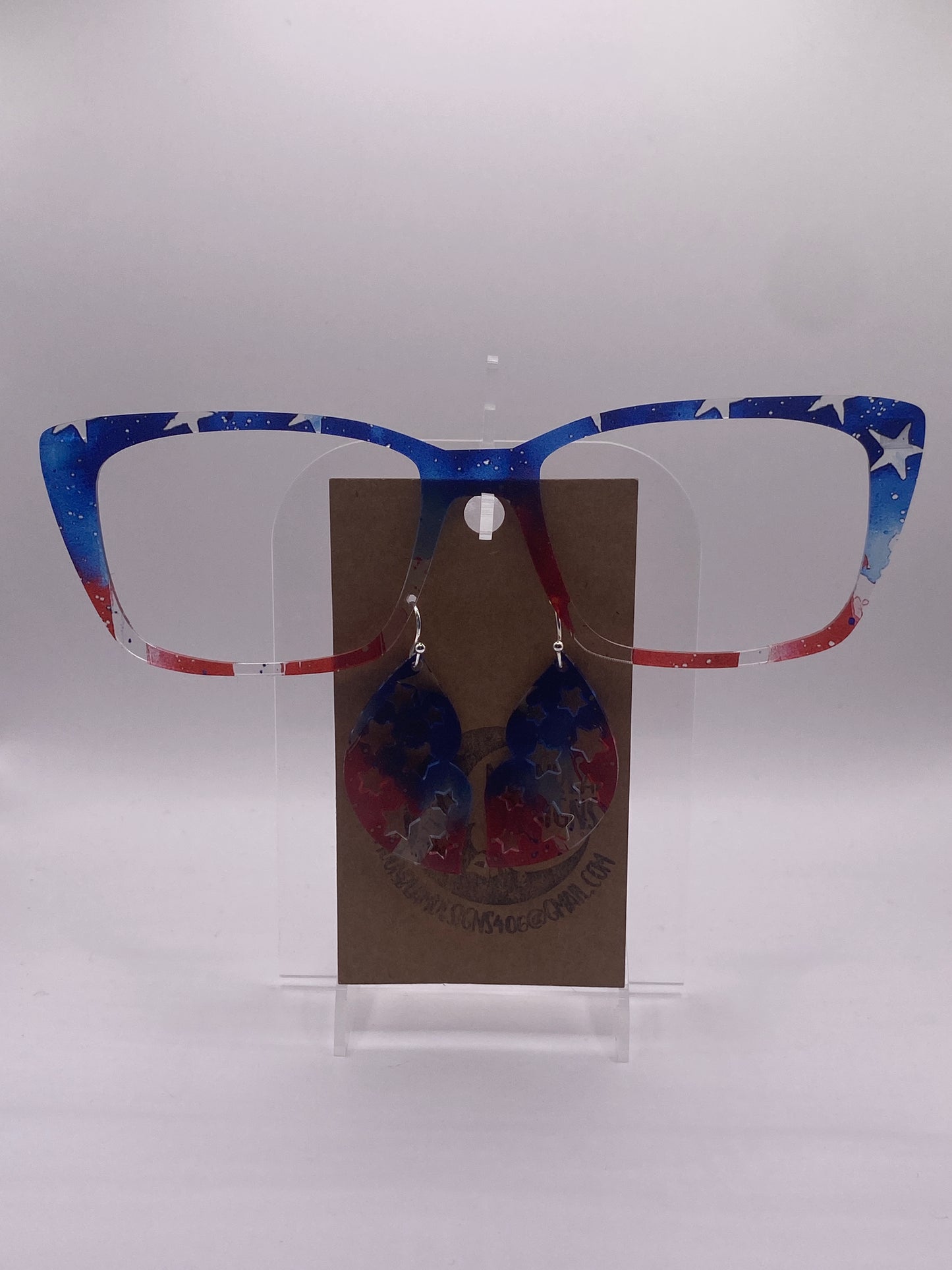 Water color Stars and Stripes Topper With Earrings (clear)
