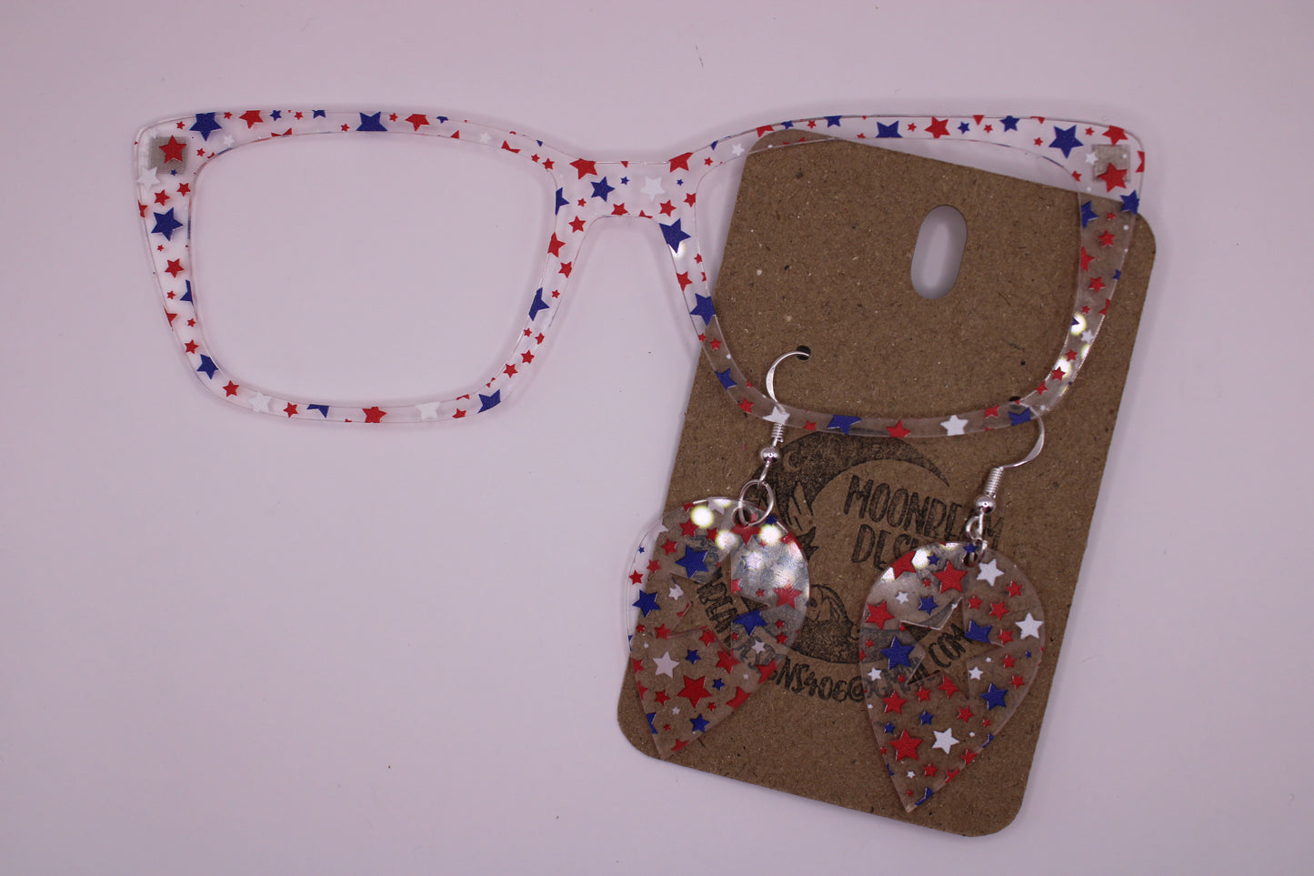 Red White and Blue Star Topper with earrings (clear)
