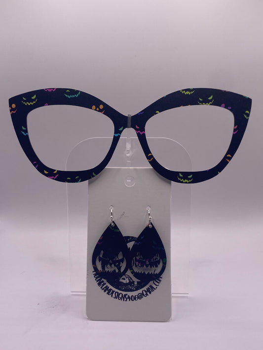 Neon pumpkin faces topper w earrings