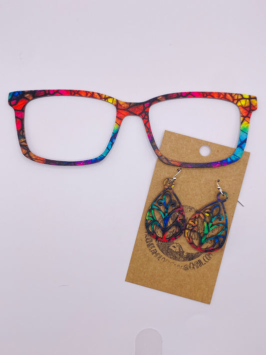 Multicolor stained glass Topper With Earrings