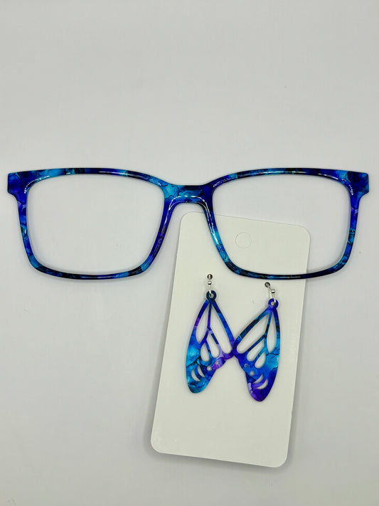 Purple and teal ink Topper With Earrings