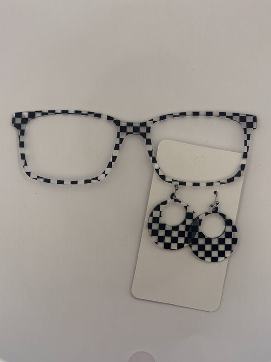 Black & clear checkered topper with earrings