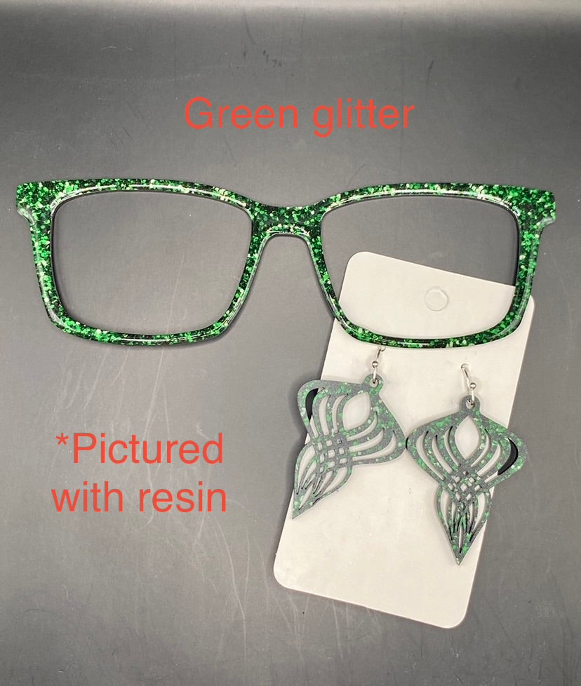 Green glitter topper with earrings