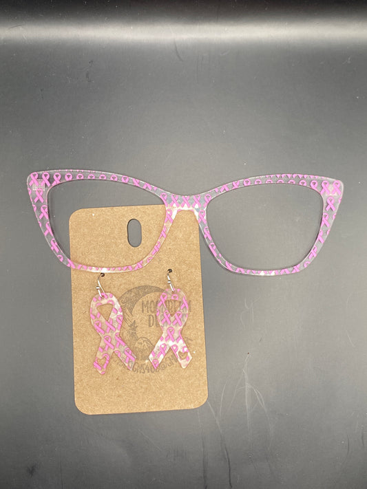 Breast cancer awareness ribbons topper w/earrings