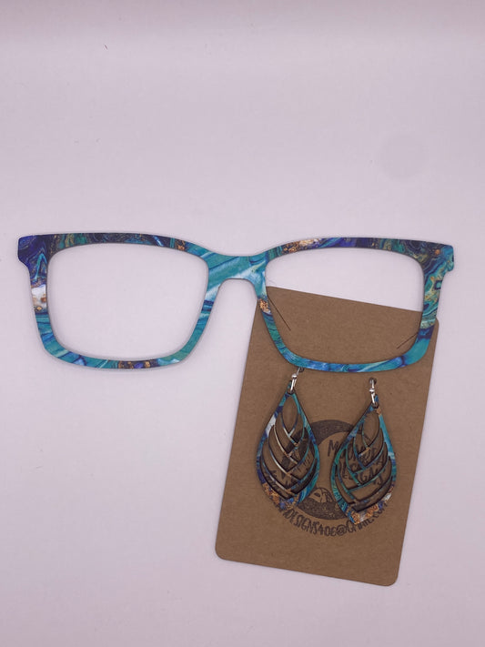Teal and Gold swirl Topper With Earrings