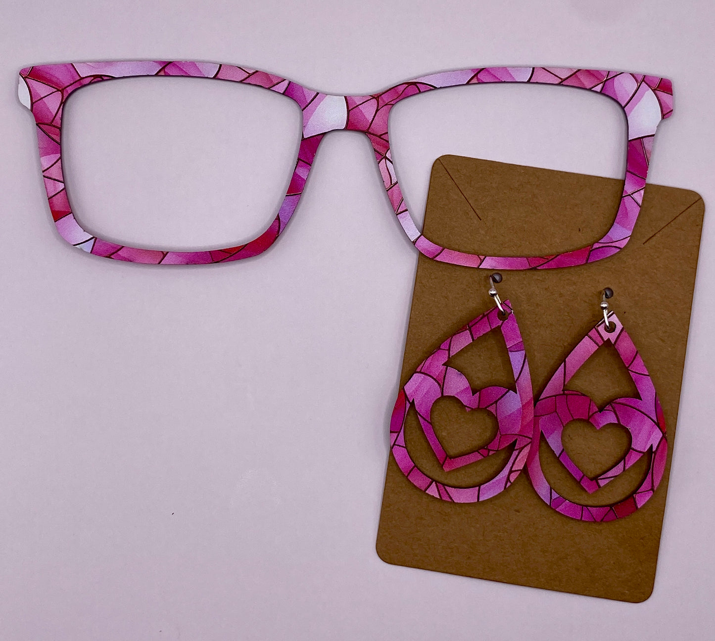 Pink stained glass Topper With Earrings