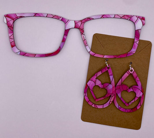 Pink stained glass Topper With Earrings