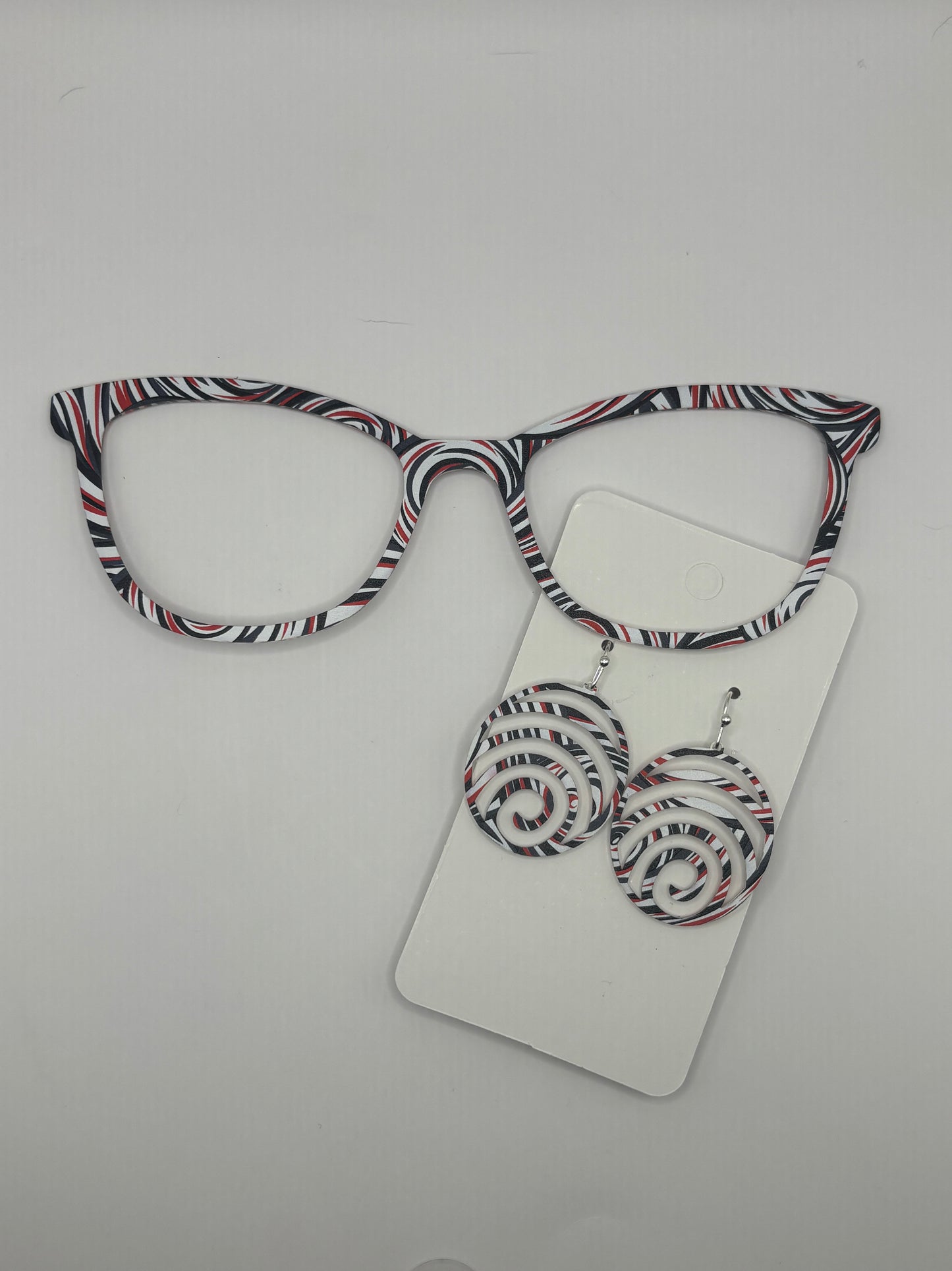 Red, black & white swirl topper with earrings