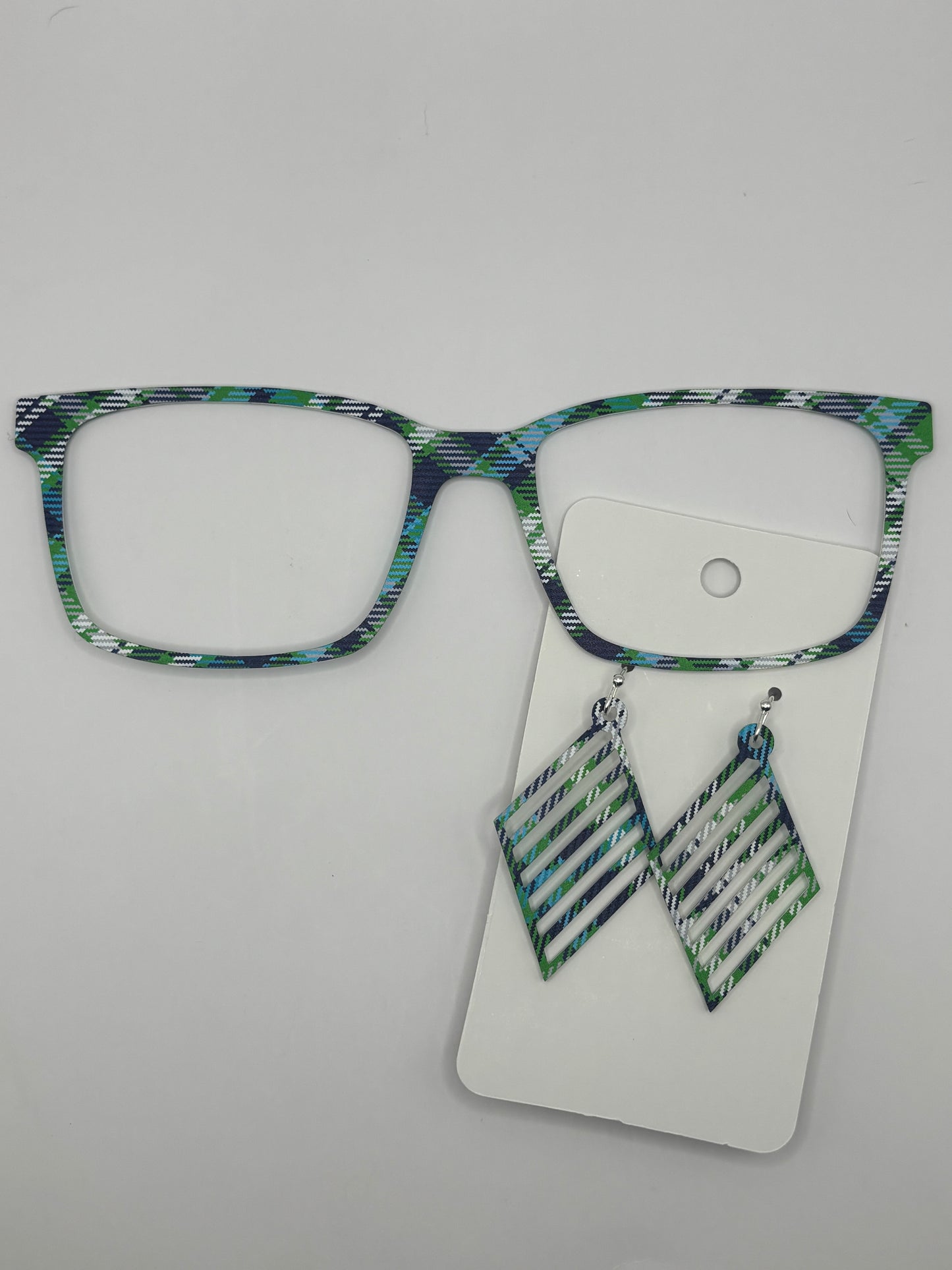 Blue & green plaid topper with earrings