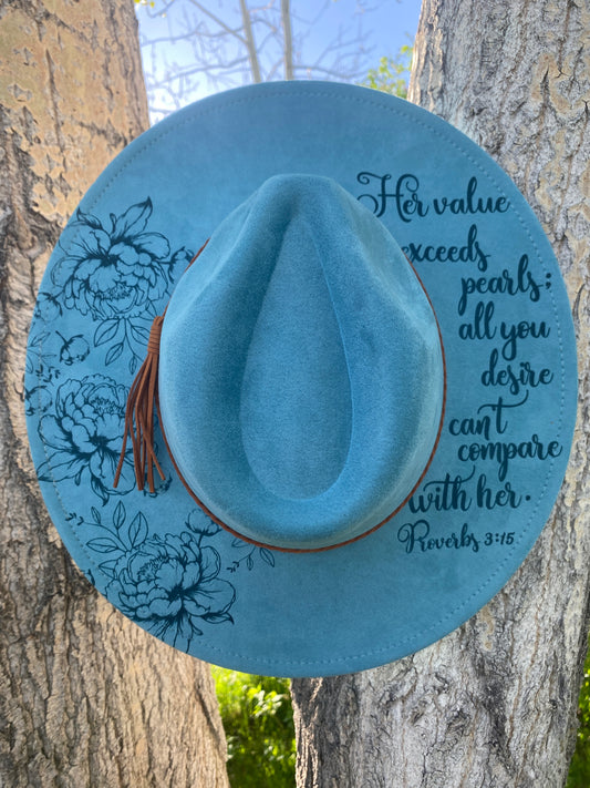 Proverbs 3:15 Burnt suede hat