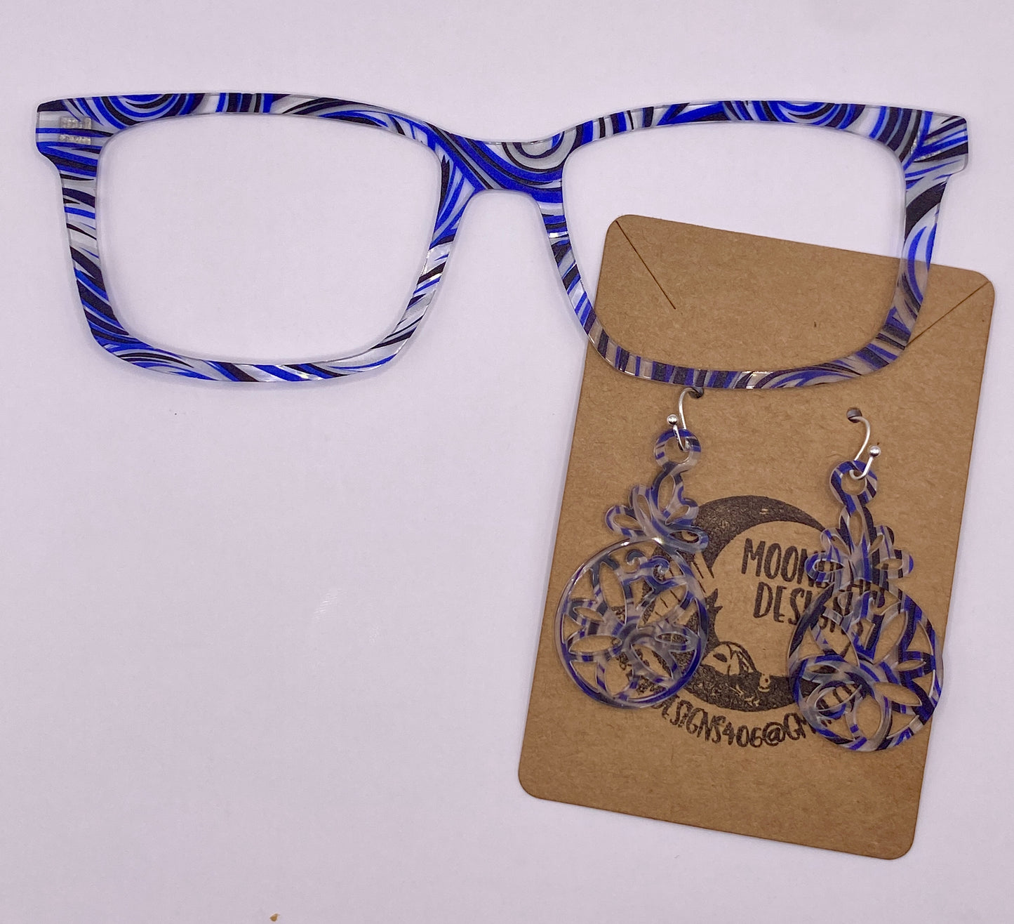 Blue and silver swirl Topper With Earrings