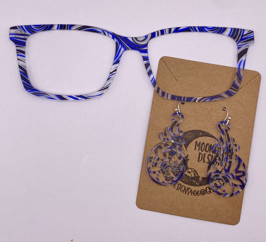 Blue and silver swirl Topper With Earrings