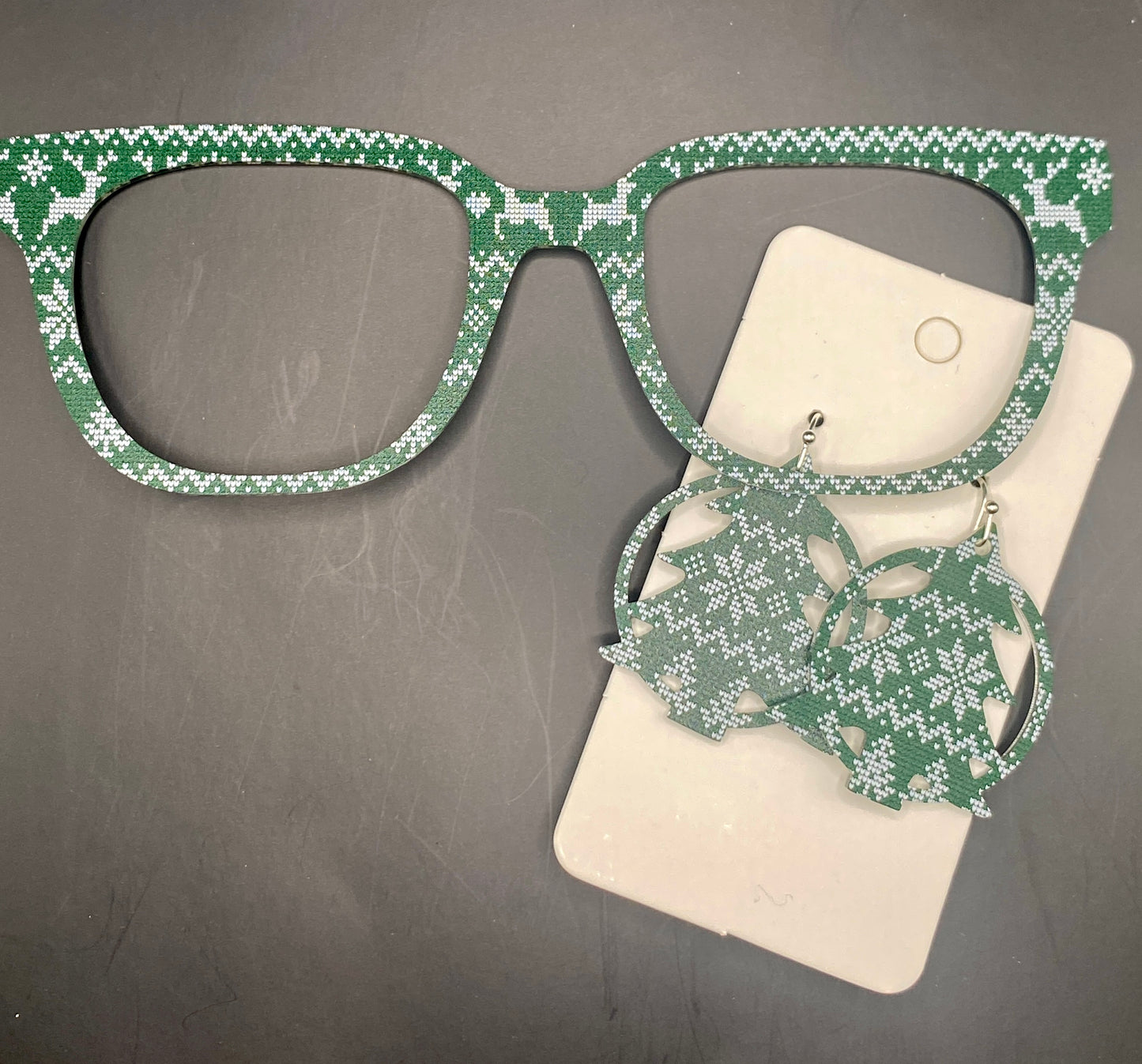 Green Christmas sweater topper with earrings