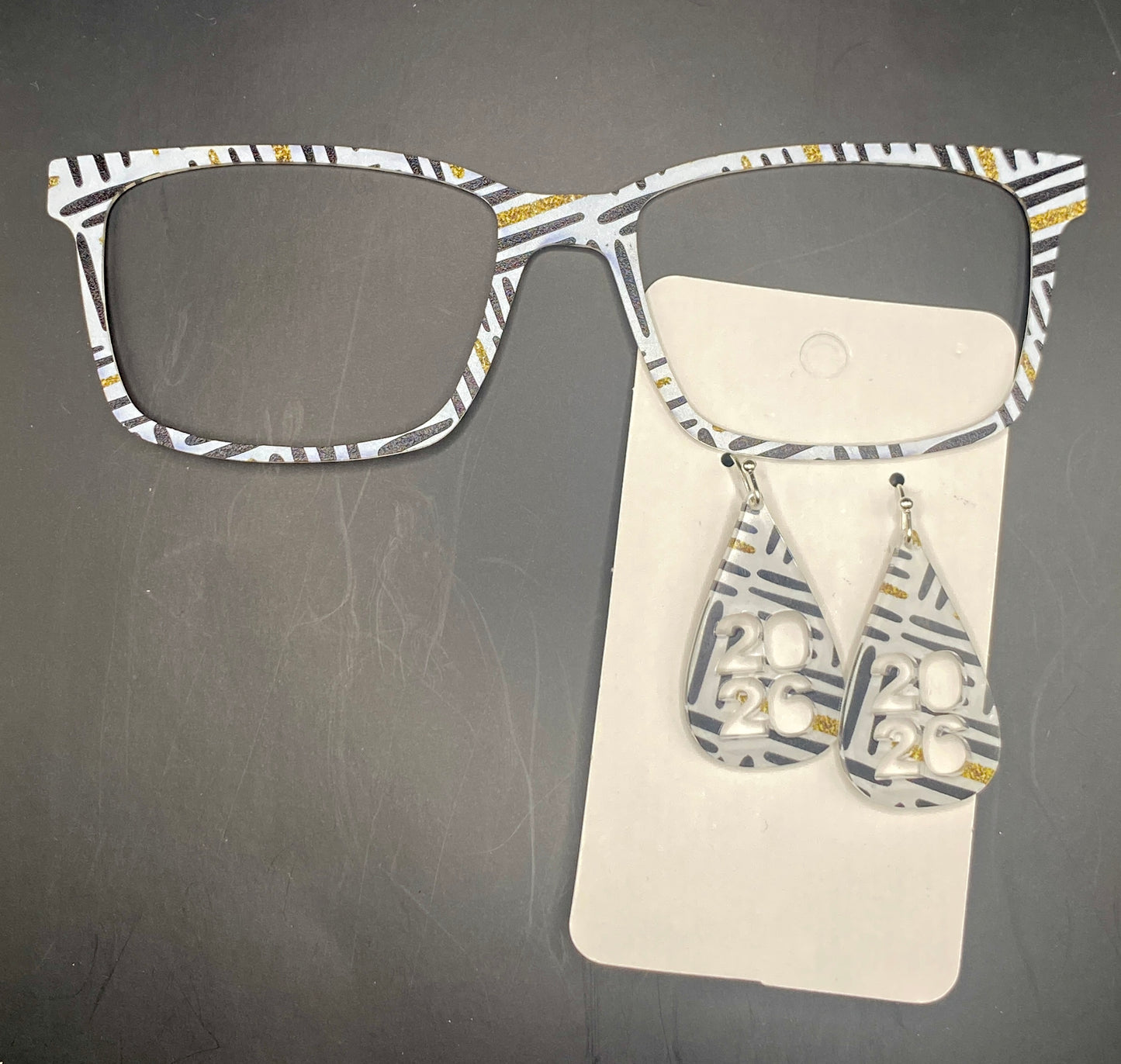 Black & gold gilded stripes topper with earrings