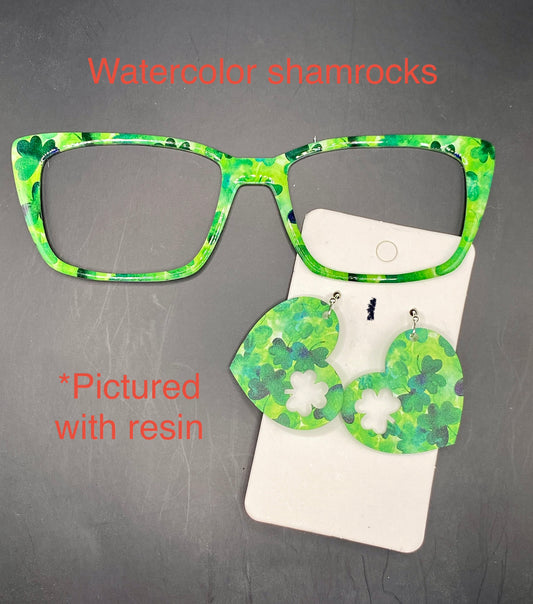 Watercolor shamrocks with earrings