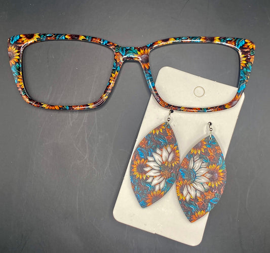 Leather sunflowers topper with earrings