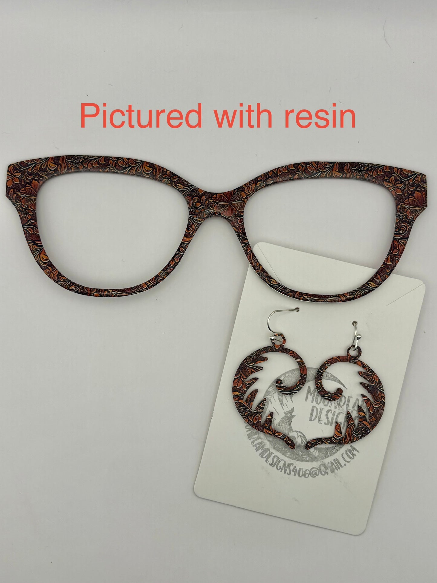 Honey tooled leather topper with earrings