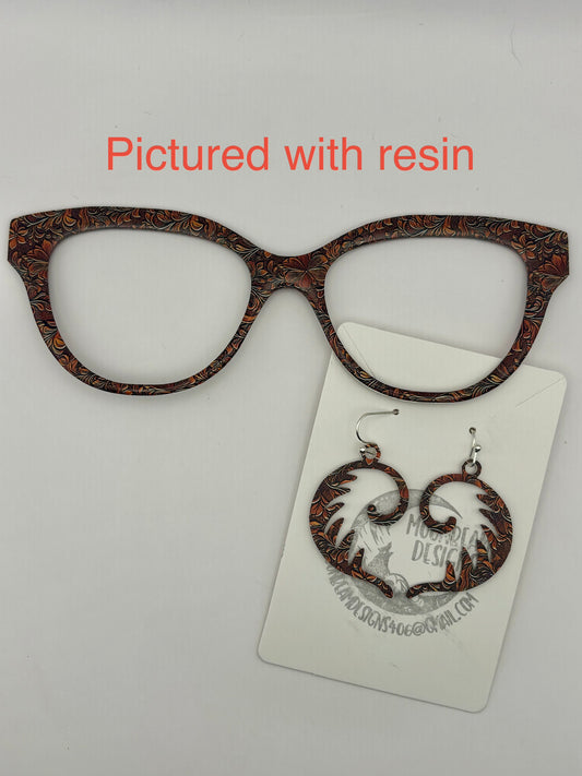 Honey tooled leather topper with earrings