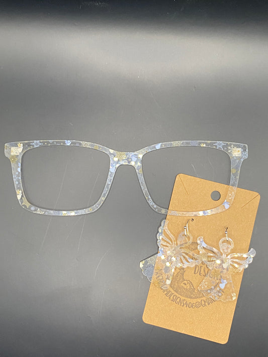 Angel & snowflakes toppper w/earrings (clear)