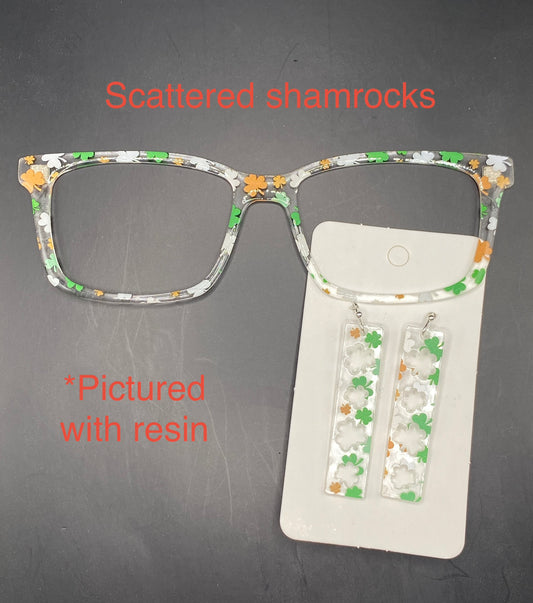 Scattered multicolored shamrocks with earrings