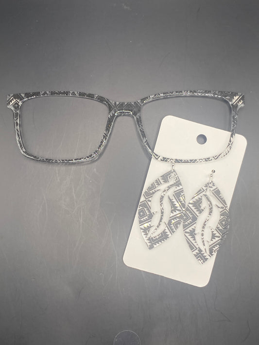 Black & clear Aztec topper with earrings