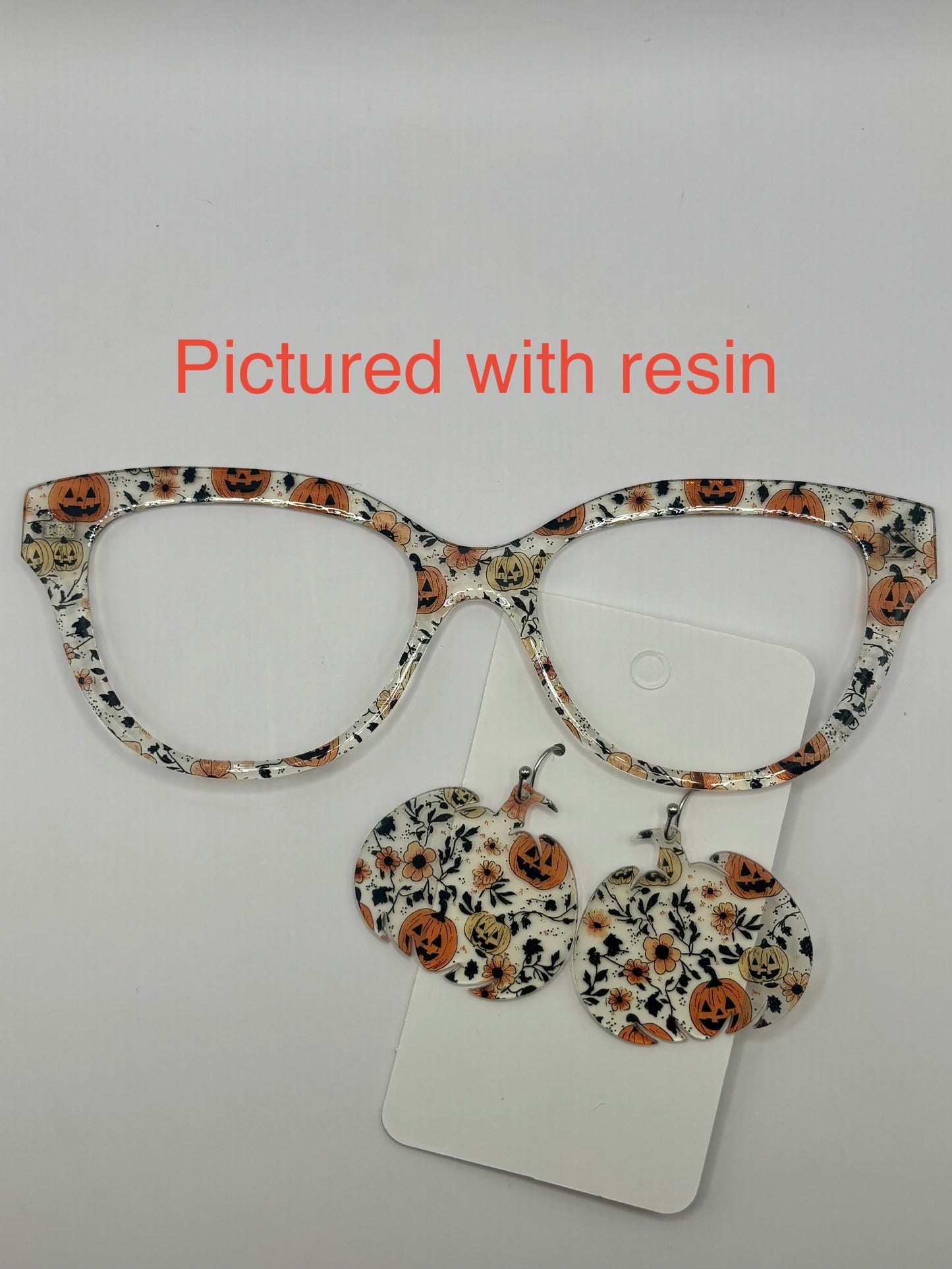 Transparent white pumpkin floral topper w/earrings