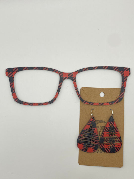 Red buffalo plaid topper w/earrings