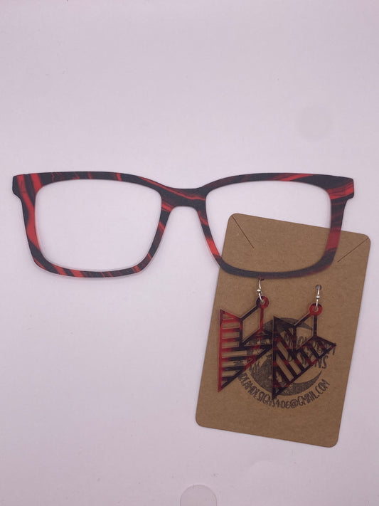 Red & Black swirl Topper With Earrings (translucent)