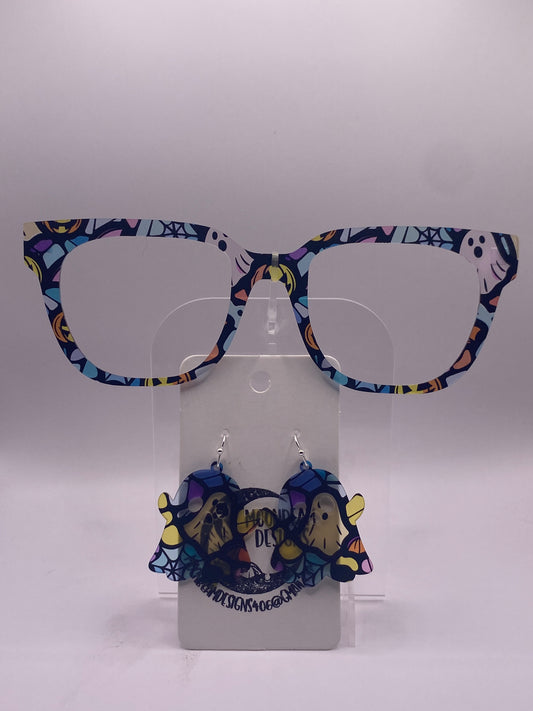 Halloween stained glass topper w earrings