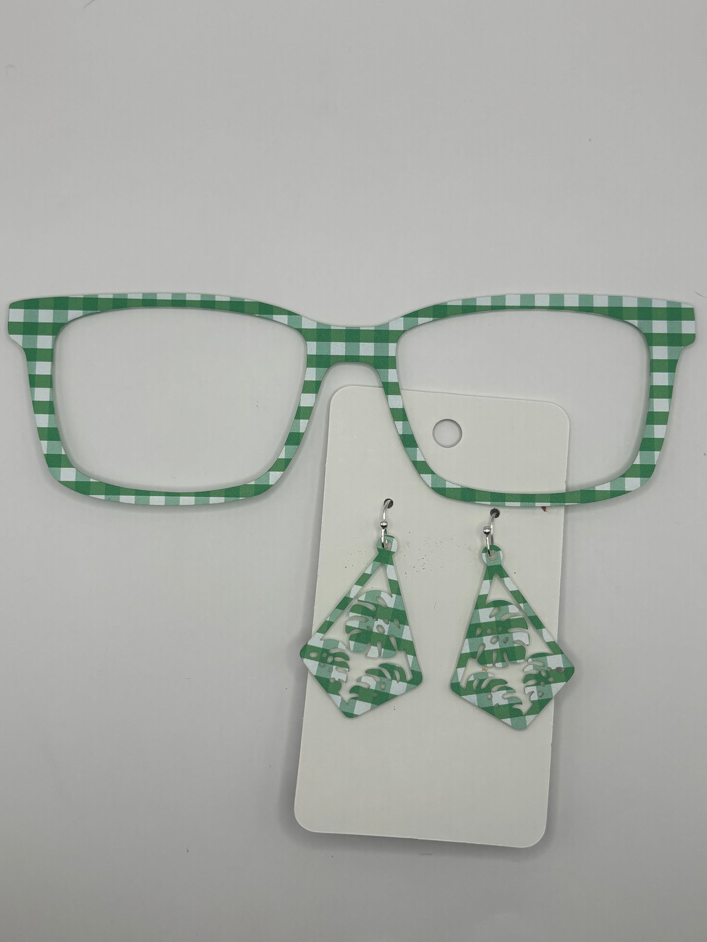 Green gingham topper with earrings
