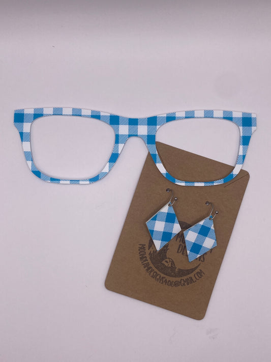 Teal and white plaid topper with earrings