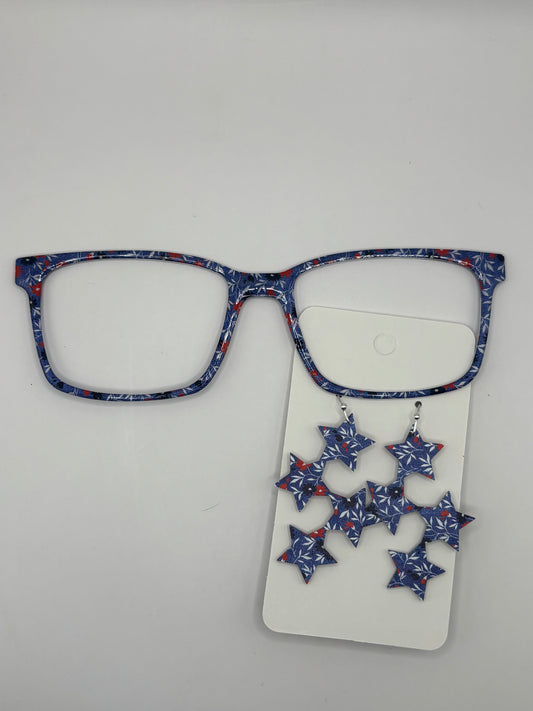 Patriotic poppies on denim topper & earrings