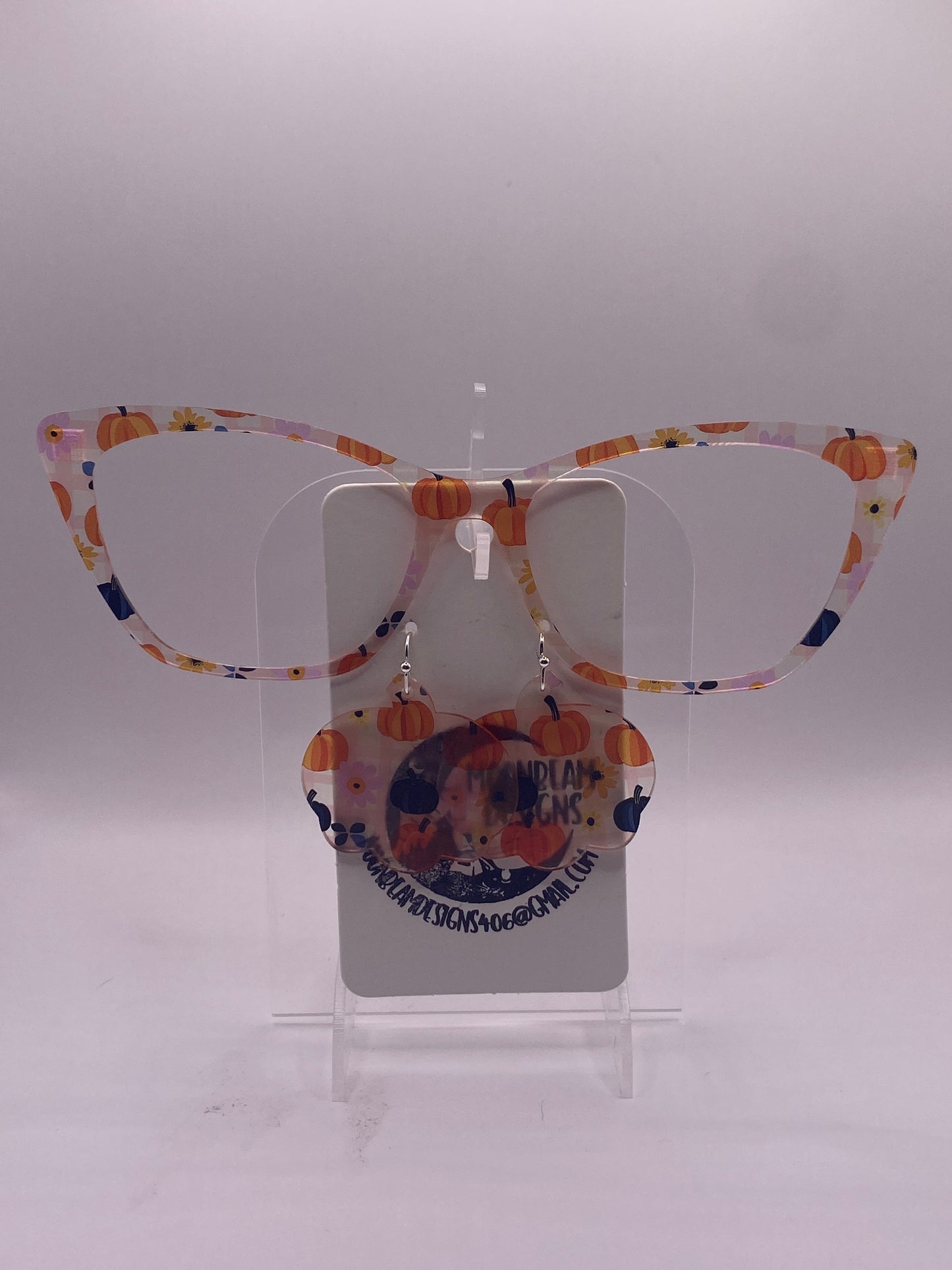 Black & orange pumpkin plaid topper w earrings