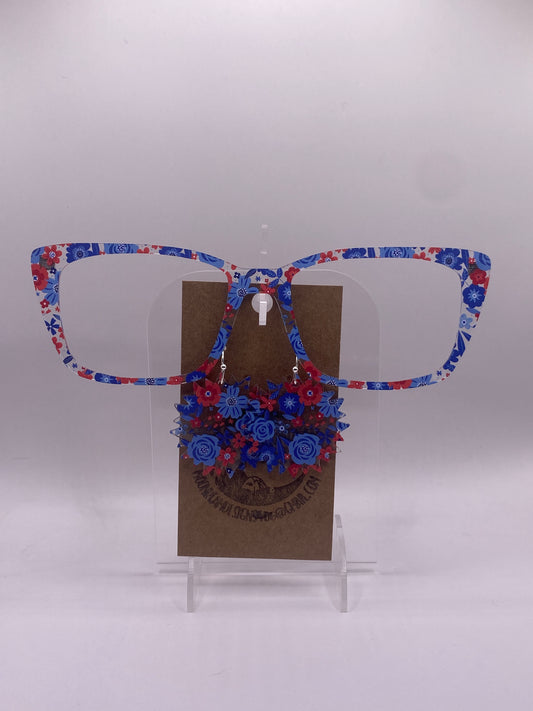 Red & Blue floral Topper With Earrings (clear)
