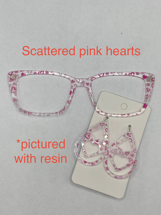 Scattered pink hearts topper with earrings