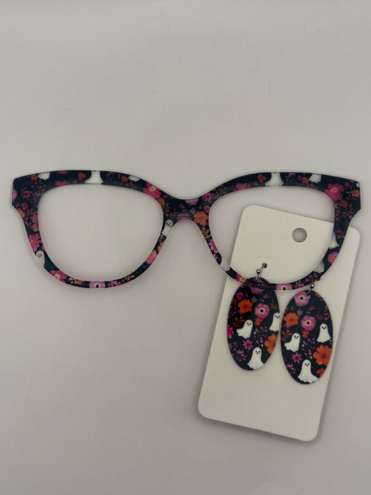 Pink ghost floral topper with earrings