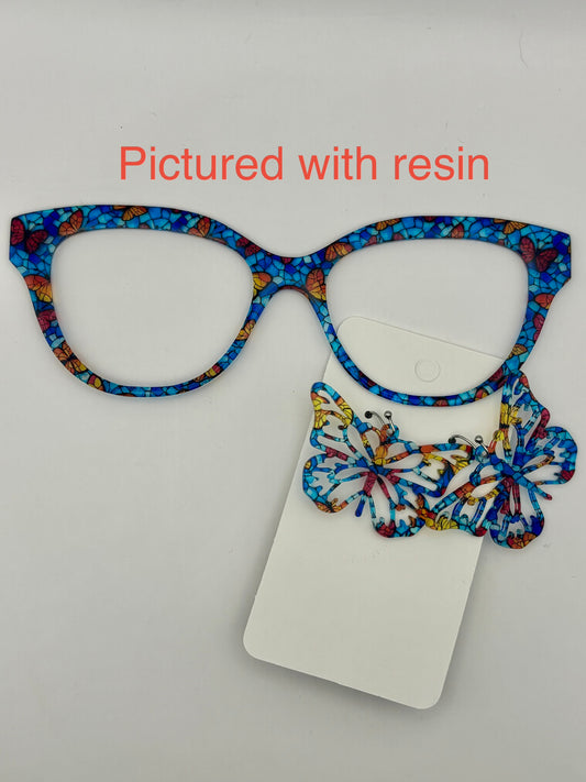 Butterfly stained glass topper with earrings