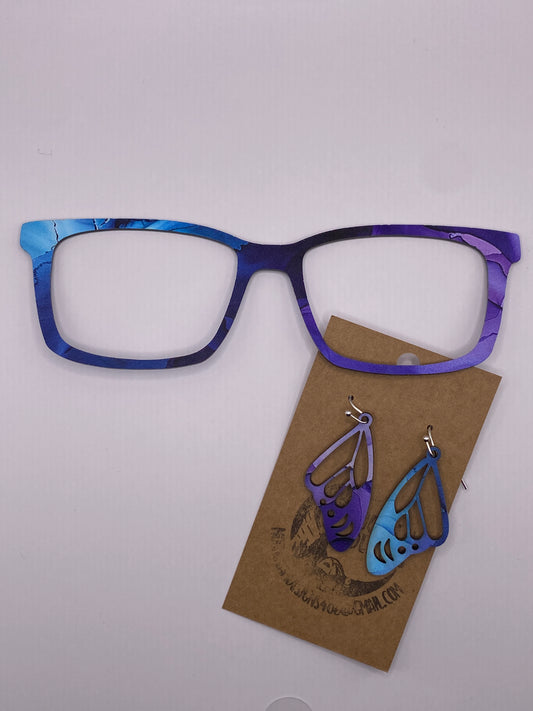 Purple and teal ink Topper With Earrings