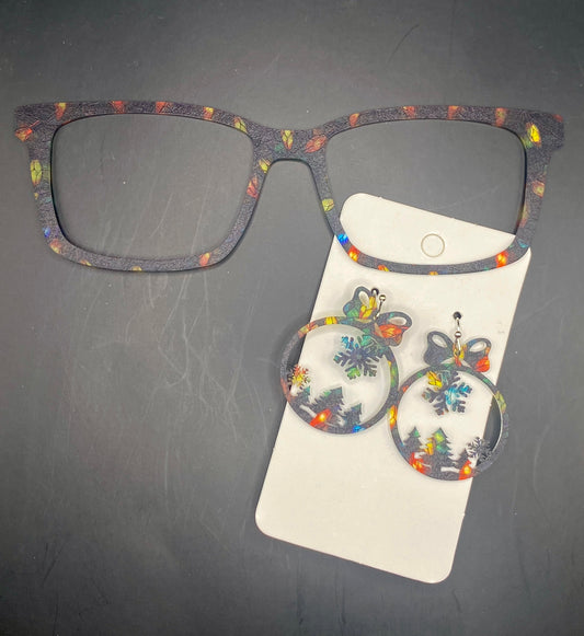 Stained glass Christmas lights topper with earrings