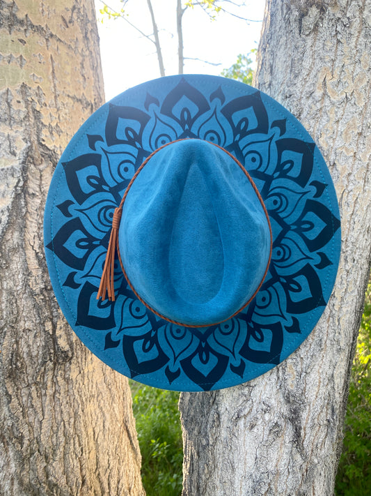 Dark Teal Mandala Burnt suede hat