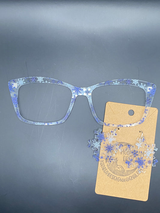 Blue & white snowflake topper w/earrings (clear)