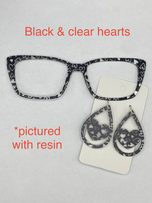 Black & clear hearts topper with earrings