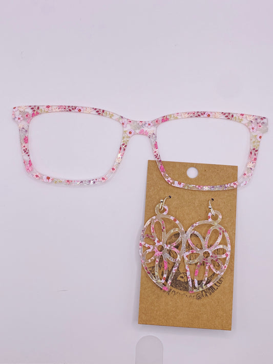 Dusty Pink floral Topper With Earrings (clear)