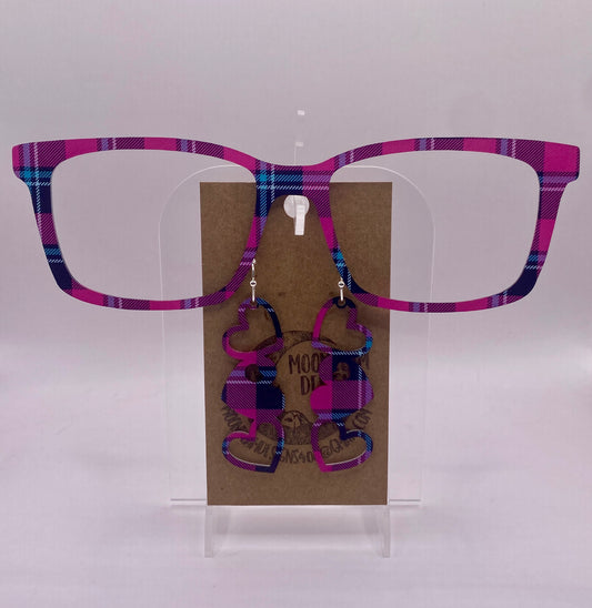 Pink & Blue plaid Topper With Earrings